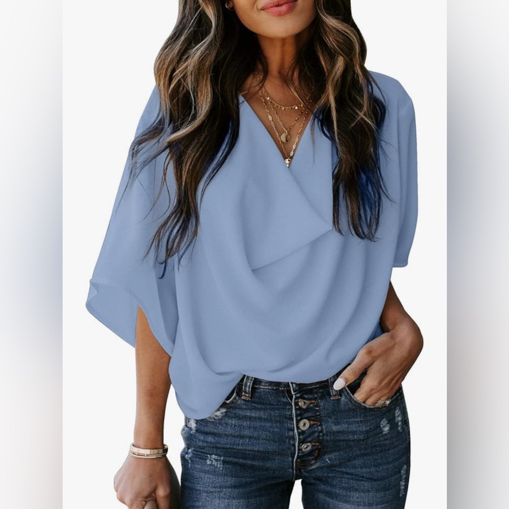 Womens Short Sleeve Chiffon Blouse